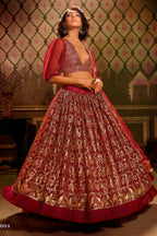 Maroon Pakistani Net Lehenga Choli For Indian Festival & Weddings - Sequence Embroidery Work,