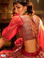 Maroon Pakistani Net Lehenga Choli For Indian Festival & Weddings - Sequence Embroidery Work,