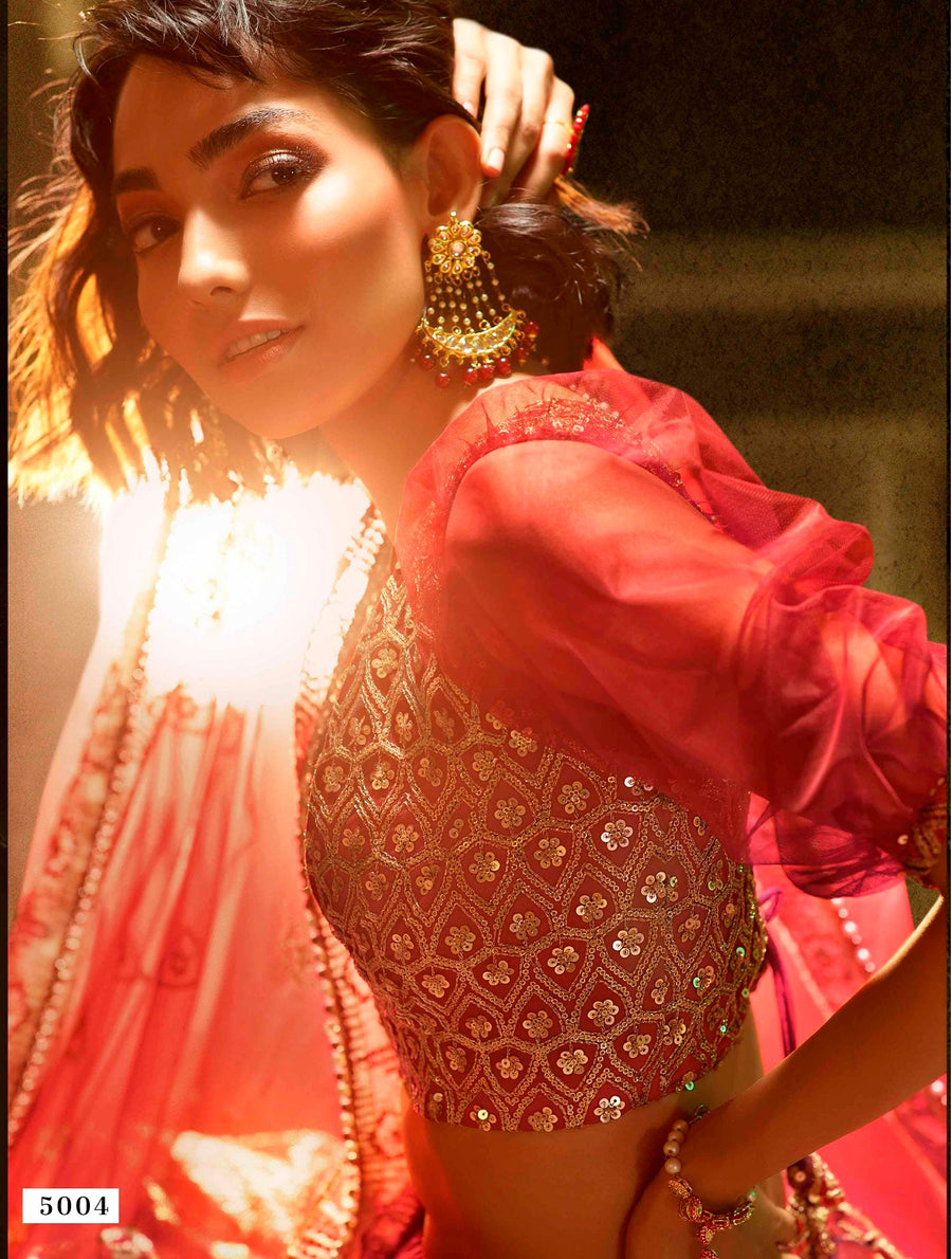 Maroon Pakistani Net Lehenga Choli For Indian Festival & Weddings - Sequence Embroidery Work,