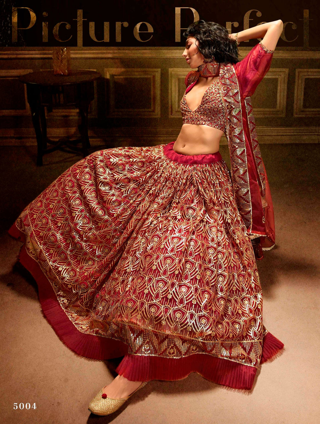 Maroon Pakistani Net Lehenga Choli For Indian Festival & Weddings - Sequence Embroidery Work,