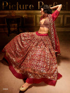Maroon Pakistani Net Lehenga Choli For Indian Festival & Weddings - Sequence Embroidery Work,
