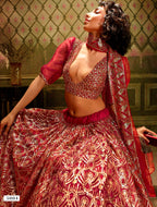 Maroon Pakistani Net Lehenga Choli For Indian Festival & Weddings - Sequence Embroidery Work,