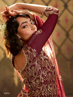 Maroon Pakistani Net Sharara For Festivals & Indian Weddings - Sequence Embroidery Work,