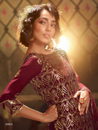 Maroon Pakistani Net Sharara For Festivals & Indian Weddings - Sequence Embroidery Work,