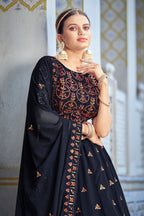 Navy Blue Georgette Lehenga Choli Set For Indian Festivals & Weddings - Thread Work & Sequence Embroidery Work