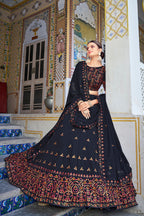 Navy Blue Georgette Lehenga Choli Set For Indian Festivals & Weddings - Thread Work & Sequence Embroidery Work
