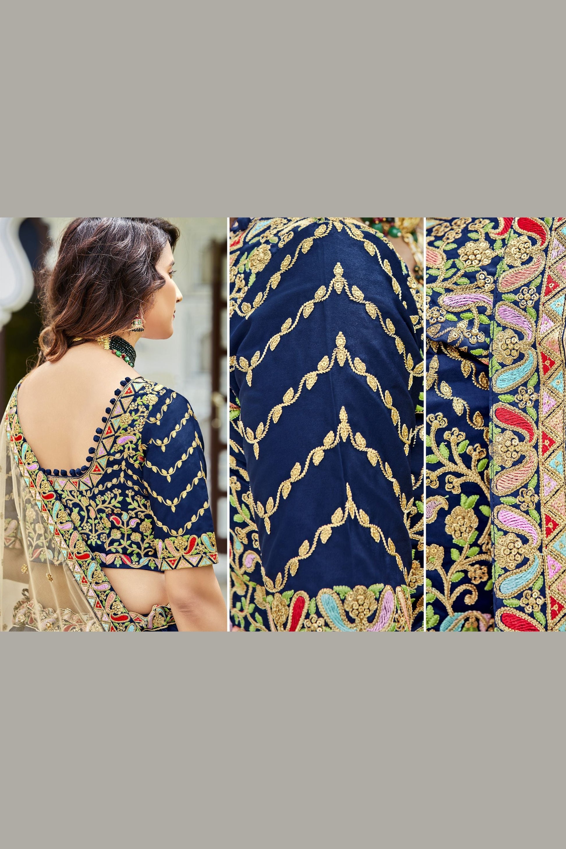 Navy Blue Pakistani Silk Lehenga Choli For Indian Festivals & Weddings - Sequence Embroidery Work,