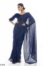 Navy Blue Pakistani Georgette Saree For Indian Festival & Weddings - Sequence Embroidery Work, Thread Embroidery Work,
