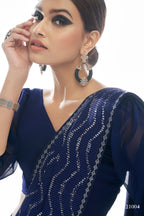 Navy Blue Pakistani Georgette Saree For Indian Festival & Weddings - Sequence Embroidery Work, Thread Embroidery Work,