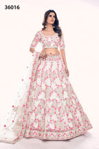 Off White Pakistani Net Lehenga Choli For Indian Festivals & Weddings - Sequence Embroidery Work, Thread Embroidery Work, Dori Work, Zarkan Work
