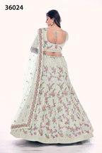 Off White Pakistani Net Lehenga Choli For Indian Festivals & Weddings - Sequence Embroidery Work, Thread Embroidery Work, Dori Work, Zarkan Work