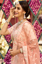 Peach Pakistani Crepe Lehenga Choli For Indian Festivals & Weddings - Resham Embroidery Work, Zari Work, Swarovski Work