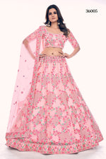 Peach Net Lehenga Choli For Indian Festival & Weddings - Sequence Embroidery Work, Thread Embroidery Work, Dori Work, Zarkan Work
