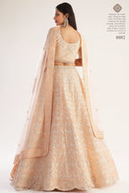 Peach Pakistani Net Lehenga Choli For Indian Festivals & Weddings - Thread Embroidery Work, Codding Work, Sequence Embroidery Work, Zarkan Work