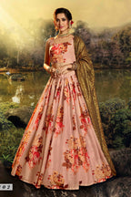 Peach Pakistani Organza Lehenga Choli For Indian Festival & Weddings - Print Work, Sequence Embroidery Work,