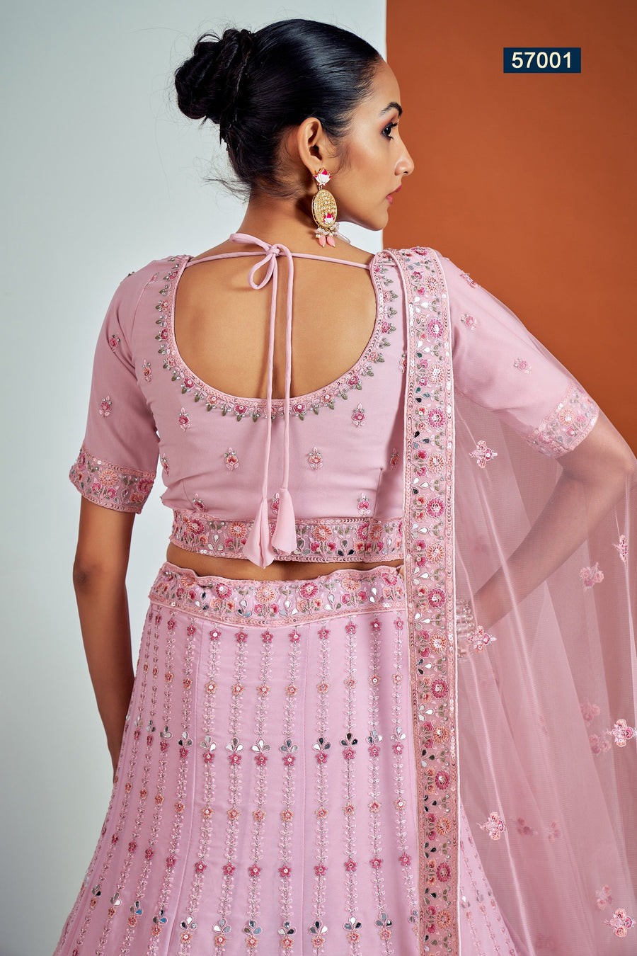 Pink Pakistani Georgette Lehenga Choli For Indian Festivals & Weddings - Sequence Embroidery Work, Thread Embroidery Work, Dori Work, Zarkan Work