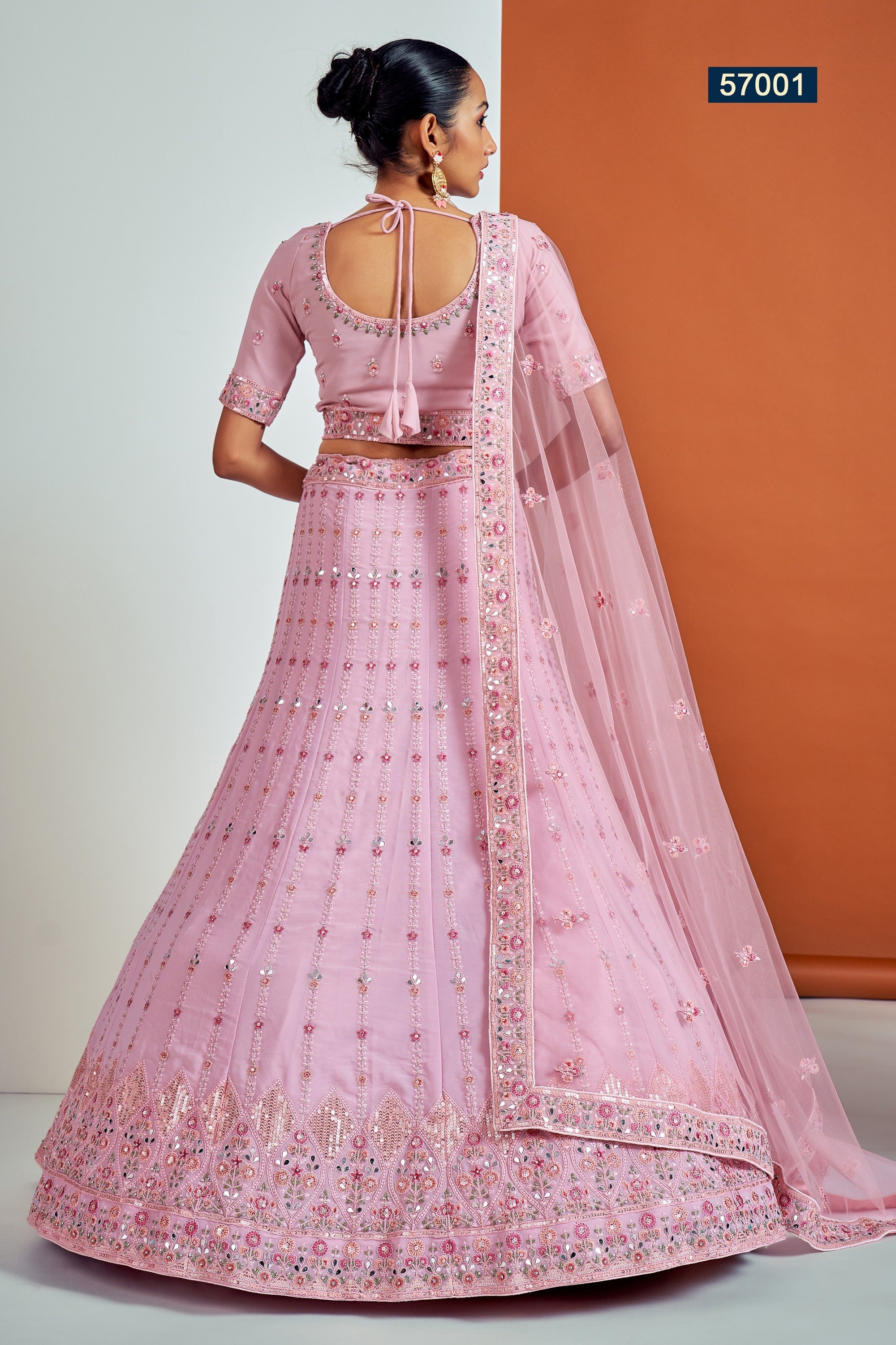 Pink Pakistani Georgette Lehenga Choli For Indian Festivals & Weddings - Sequence Embroidery Work, Thread Embroidery Work, Dori Work, Zarkan Work
