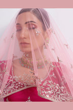 Pink Pakistani Net Lehenga Choli For Indian Festivals & Weddings - Sequence Embroidery Work, Thread Embroidery Work, Codding Embroidery Work, Zari Work, Zarkan Work