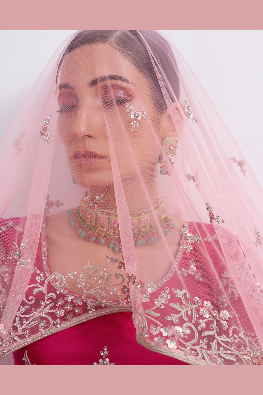 Pink Pakistani Net Lehenga Choli For Indian Festivals & Weddings - Sequence Embroidery Work, Thread Embroidery Work, Codding Embroidery Work, Zari Work, Zarkan Work