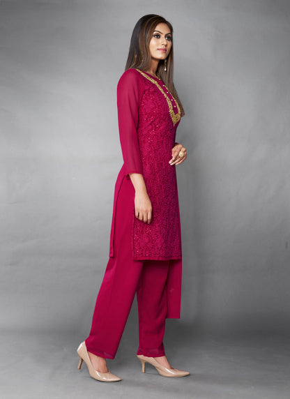 Pink Indian Georgette Dress For Pakistani Festival & Weddings - Sequence Embroidery Work, Thread Embroidery Work, Zari Work