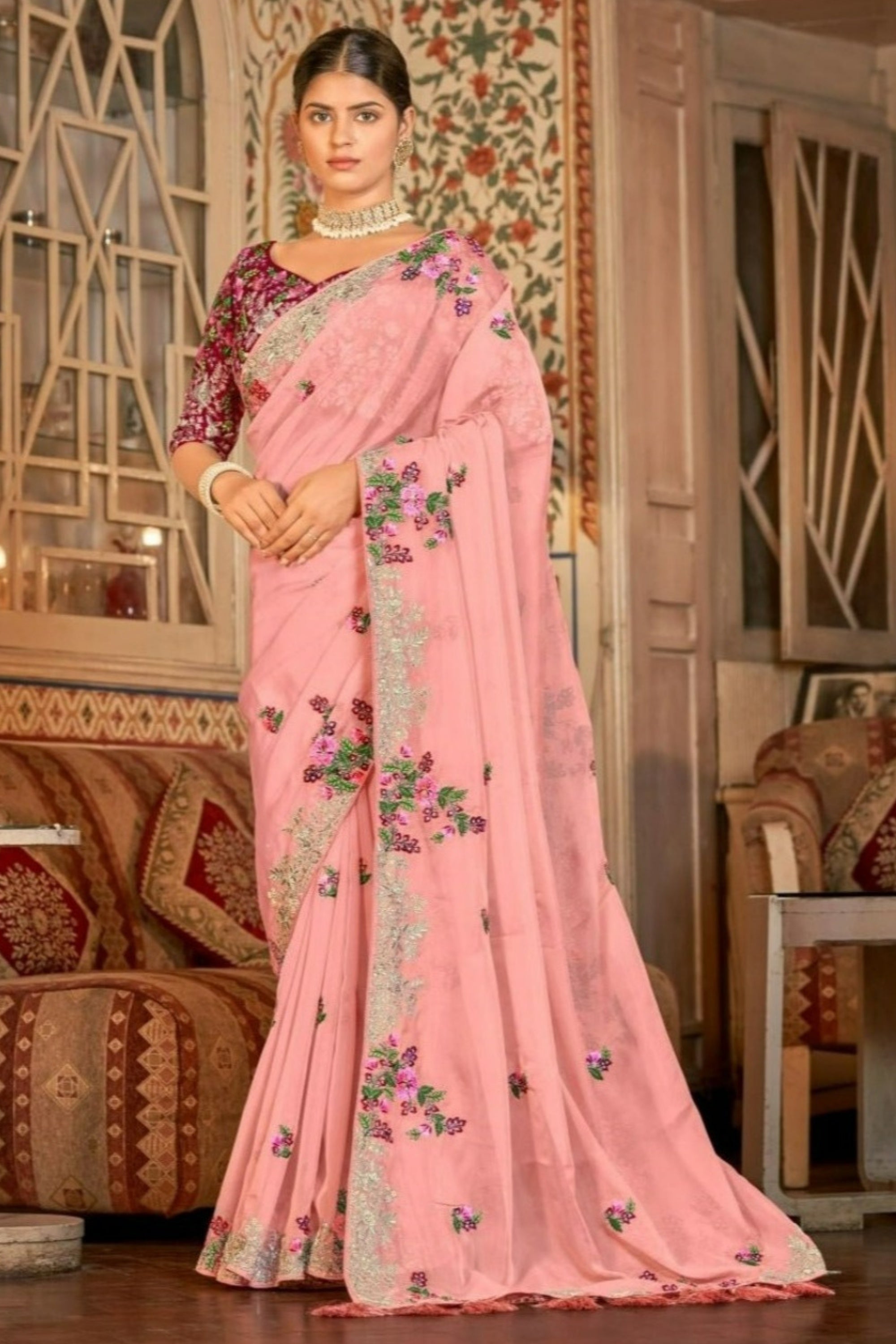 Buy Latest Organza Silk Sarees Online | Singhania's