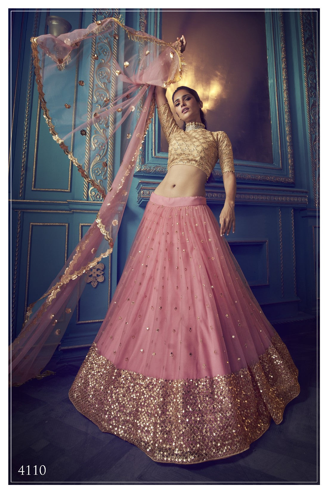 Pink Pakistani Net Lehenga Choli For Indian Festival & Weddings - Sequence Embroidery Work, Dori Work