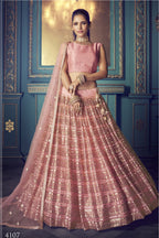 Pink Pakistani Net Lehenga Choli For Indian Festival & Weddings - Sequence Embroidery Work, Thread Embroidery Work,