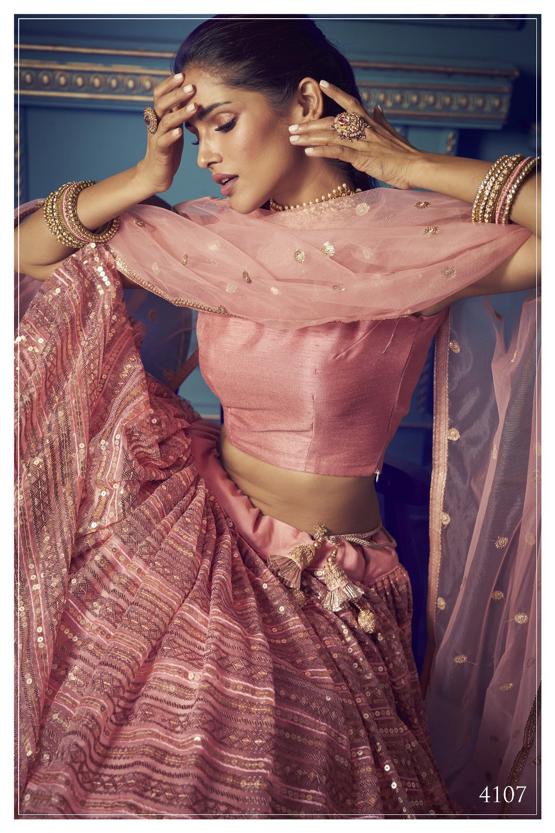 Pink Pakistani Net Lehenga Choli For Indian Festival & Weddings - Sequence Embroidery Work, Thread Embroidery Work,