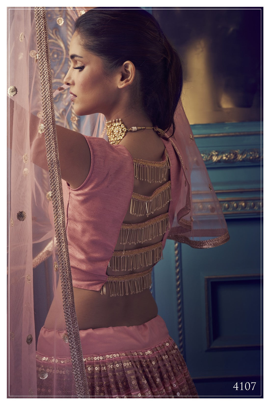 Pink Pakistani Net Lehenga Choli For Indian Festival & Weddings - Sequence Embroidery Work, Thread Embroidery Work,