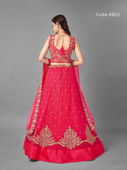 Pink Pakistani Net Lehenga Choli For Indian Festival & Weddings - Thread Embroidery Work, Dori Work