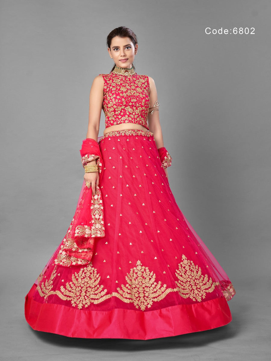 Pink Pakistani Net Lehenga Choli For Indian Festival & Weddings - Thread Embroidery Work, Dori Work