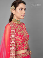 Pink Pakistani Net Lehenga Choli For Indian Festival & Weddings - Thread Embroidery Work, Dori Work