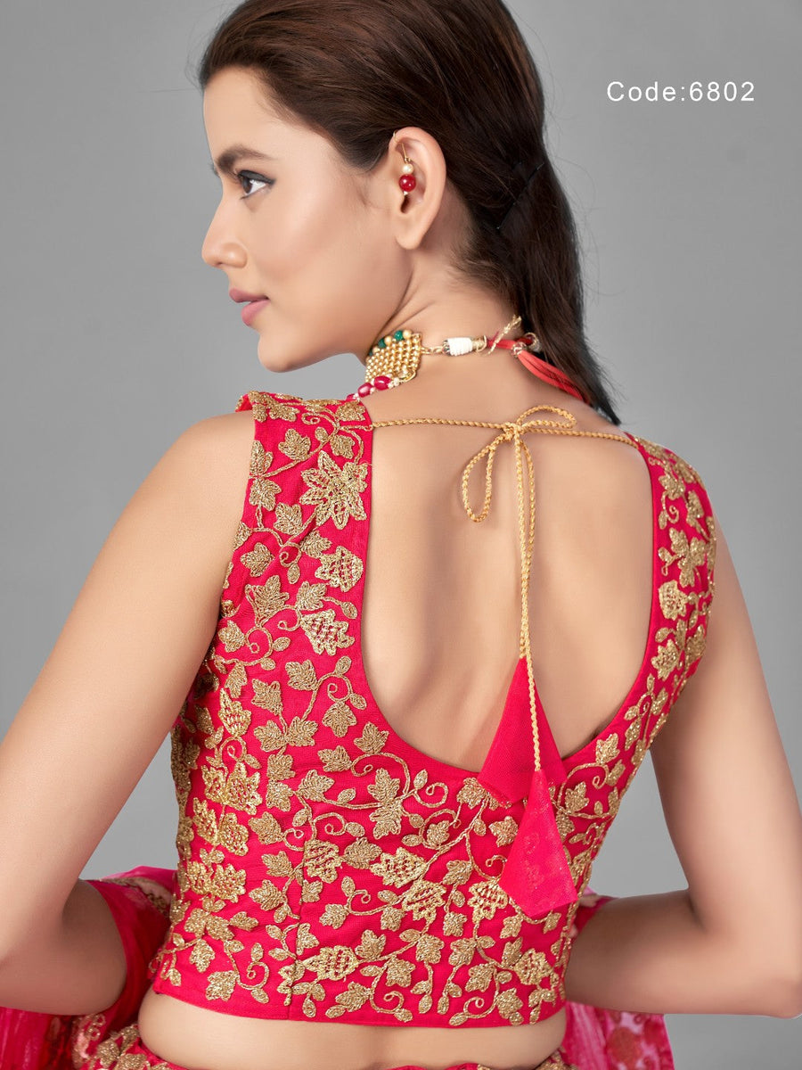 Pink Pakistani Net Lehenga Choli For Indian Festival & Weddings - Thread Embroidery Work, Dori Work