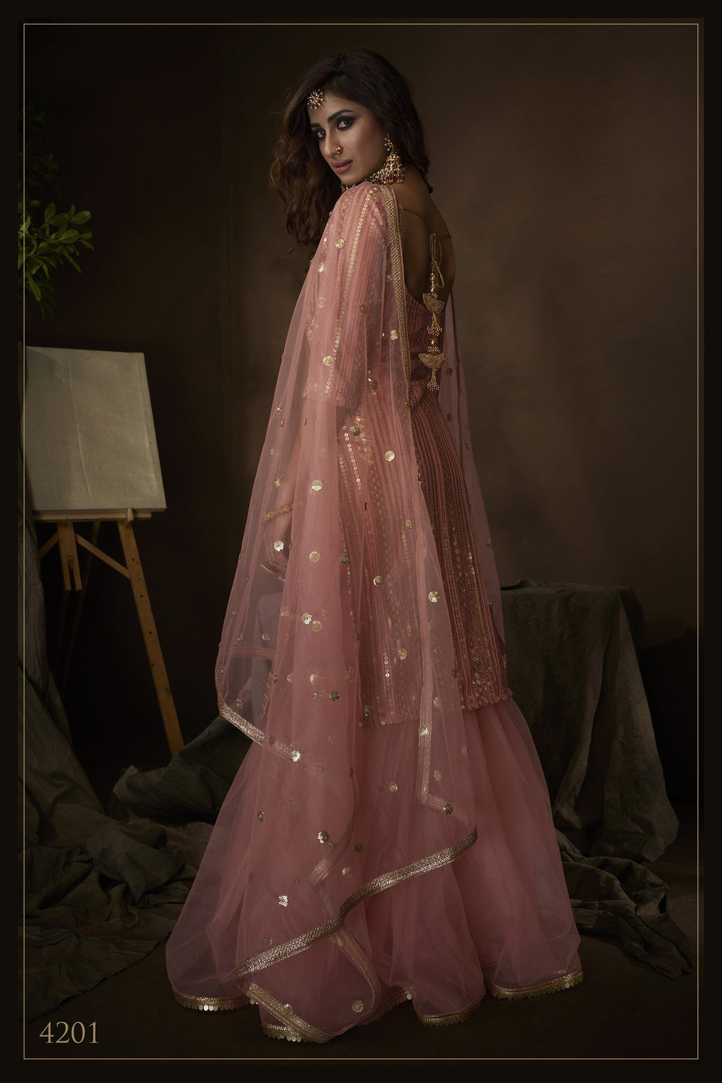 Pink Pakistani Net Sharara For Festivals & Indian Weddings - Sequence Embroidery Work, Thread Embroidery Work, Dori Work