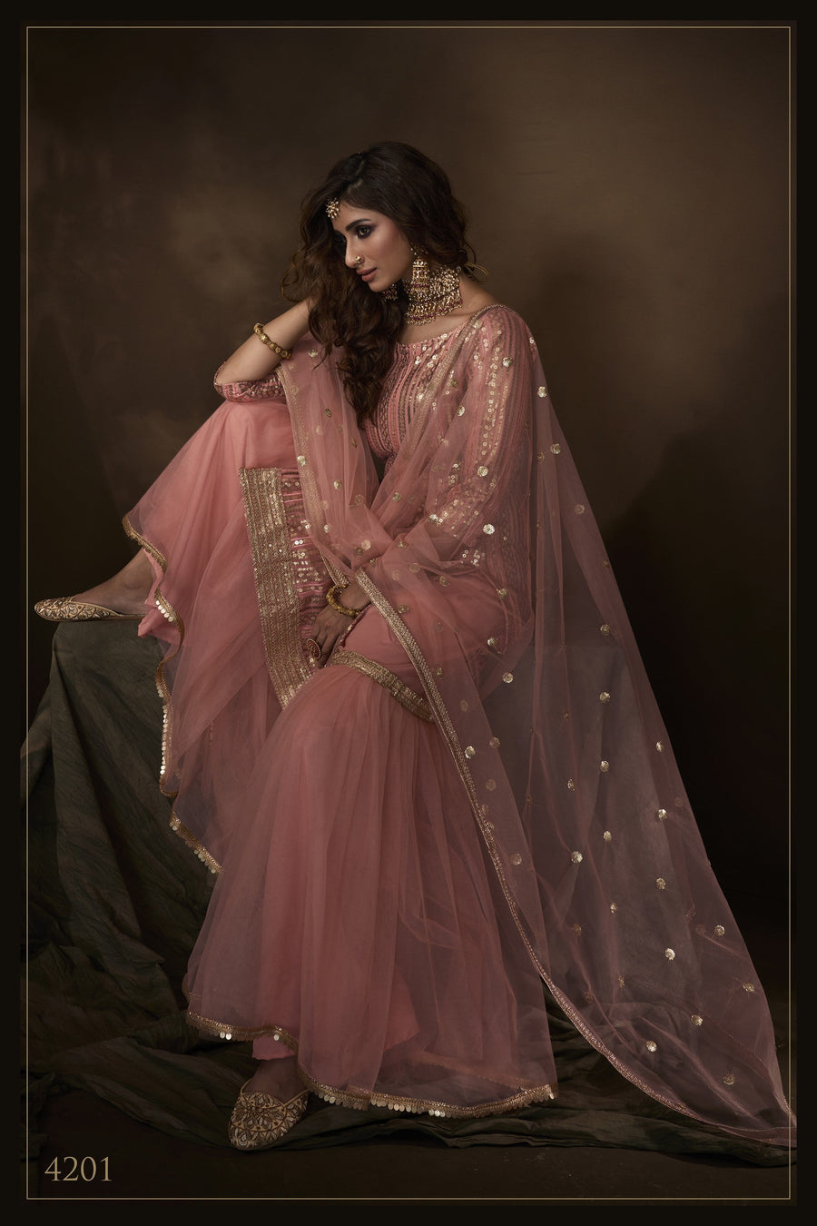 Pink Pakistani Net Sharara For Festivals & Indian Weddings - Sequence Embroidery Work, Thread Embroidery Work, Dori Work