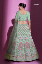 Pista Green Pakistani Georgette Lehenga Choli For Indian Festival & Weddings - Thread Embroidery Work, Stone Work, Zari Work