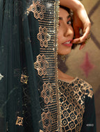 Rama Green Pakistani Net Sharara For Festivals & Indian Weddings - Sequence Embroidery Work,