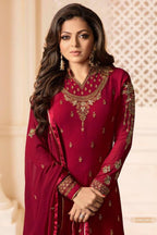 Red Pakistani Georgette Salwar Kameez For Wedding & Festival - Embroidery Work