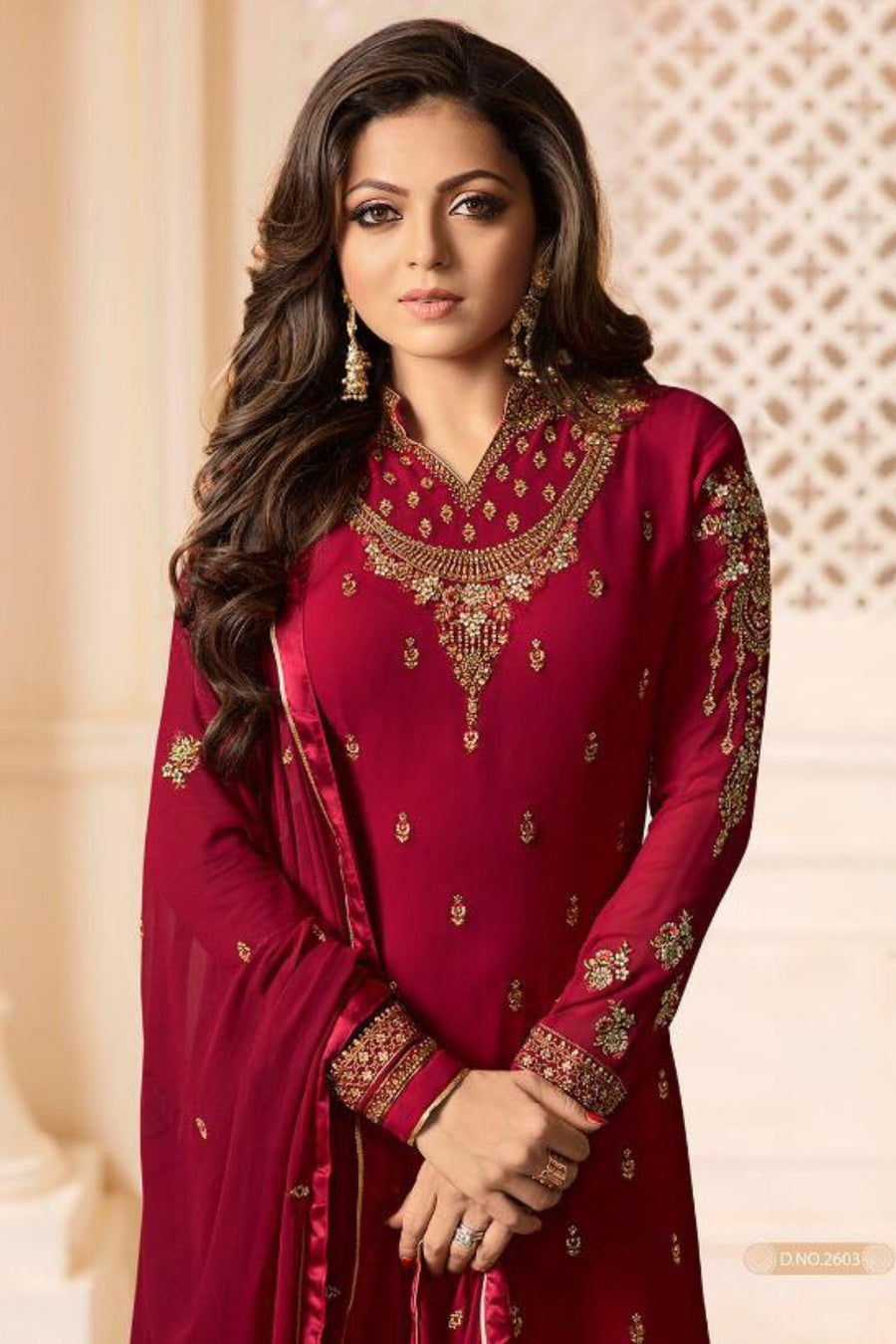 Red Pakistani Georgette Salwar Kameez For Wedding & Festival - Embroidery Work
