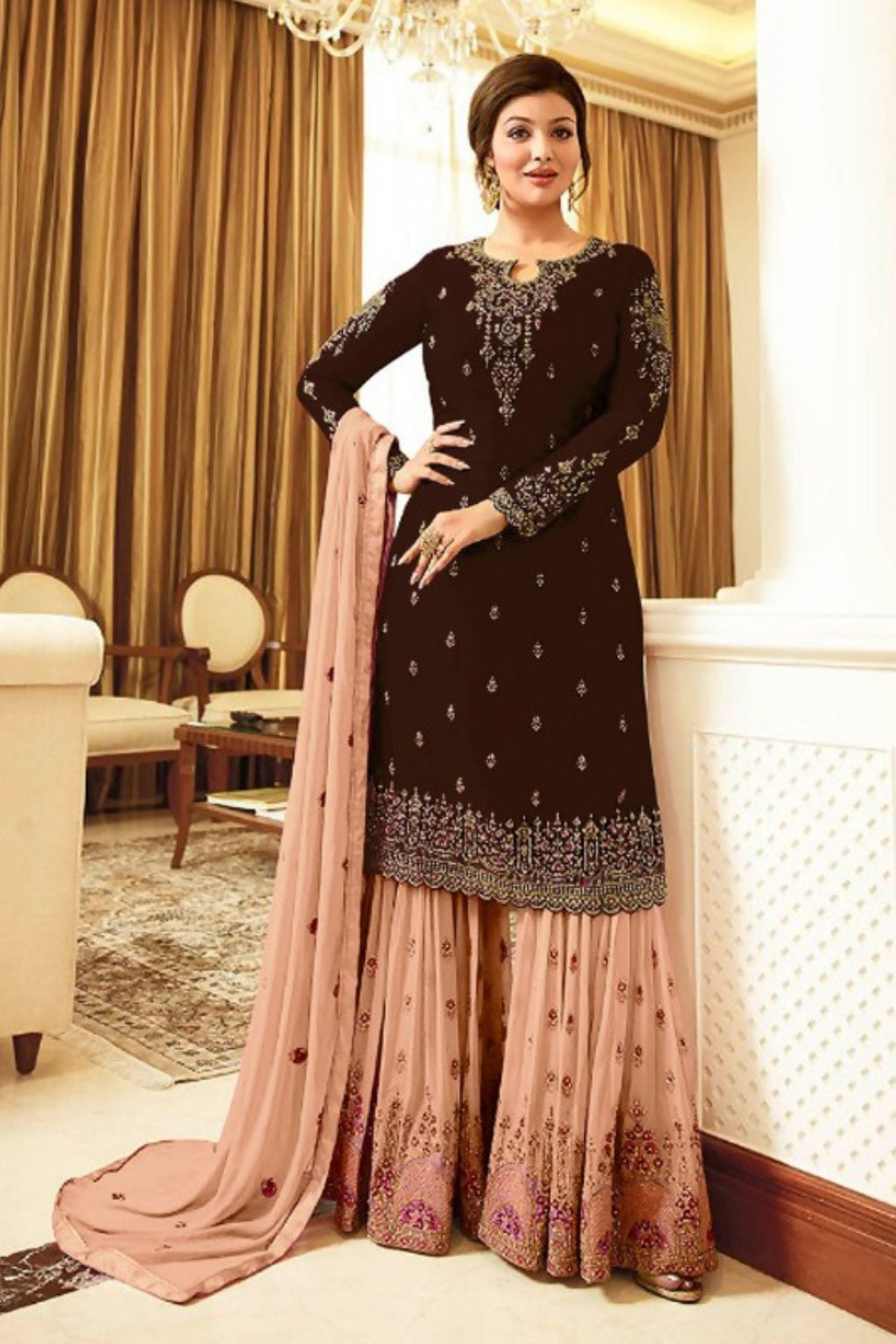 Blue Pakistani Georgette Plazo For Wedding & Festival - Embroidery Work