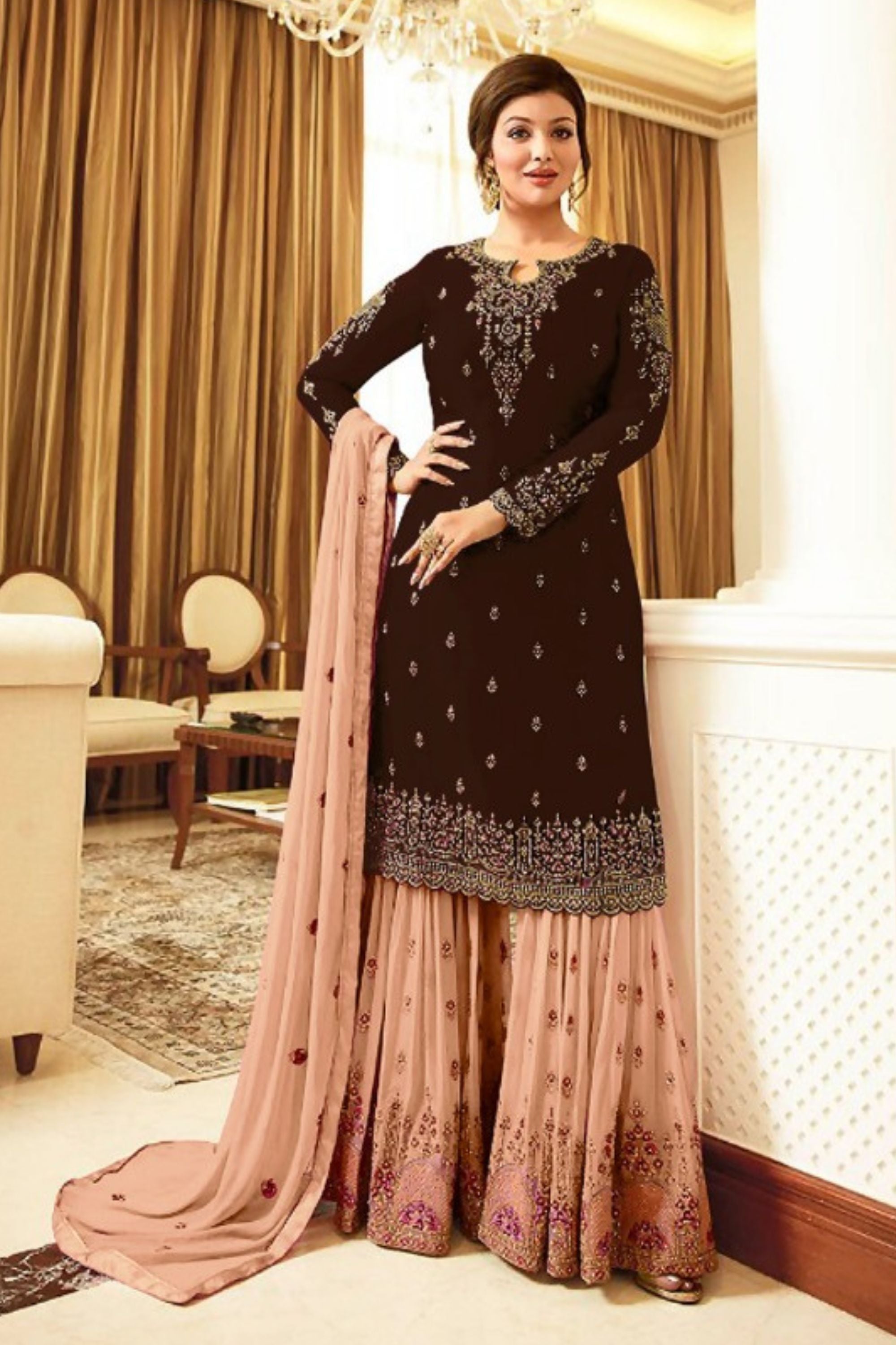 Blue Pakistani Georgette Plazo For Wedding & Festival - Embroidery Work