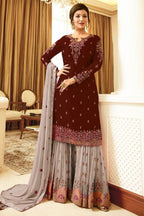 Blue Pakistani Georgette Plazo For Wedding & Festival - Embroidery Work