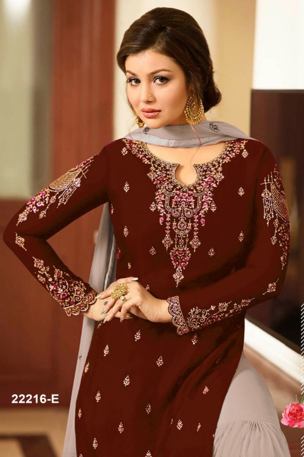 Blue Pakistani Georgette Plazo For Wedding & Festival - Embroidery Work