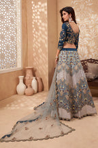 Silver Pakistani Silk Lehenga Choli For Indian Festivals & Weddings - Thread Embroidery Work, Zarkan Work, Sequence Embroidery Work, Zari Work