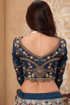 Silver Pakistani Silk Lehenga Choli For Indian Festivals & Weddings - Thread Embroidery Work, Zarkan Work, Sequence Embroidery Work, Zari Work