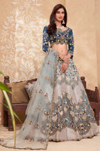 Silver Pakistani Silk Lehenga Choli For Indian Festivals & Weddings - Thread Embroidery Work, Zarkan Work, Sequence Embroidery Work, Zari Work