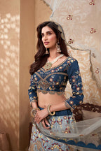 Silver Pakistani Silk Lehenga Choli For Indian Festivals & Weddings - Thread Embroidery Work, Zarkan Work, Sequence Embroidery Work, Zari Work