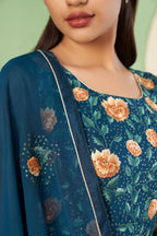 Teal Pakistani Georgette Plazo For Indian Festivals & Weddings - Sequence Embroidery Work, Thread Embroidery Work,