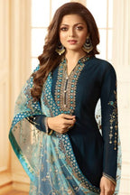 Teal Pakistani Georgette Salwar Kameez For Wedding & Festival - Embroidery Work