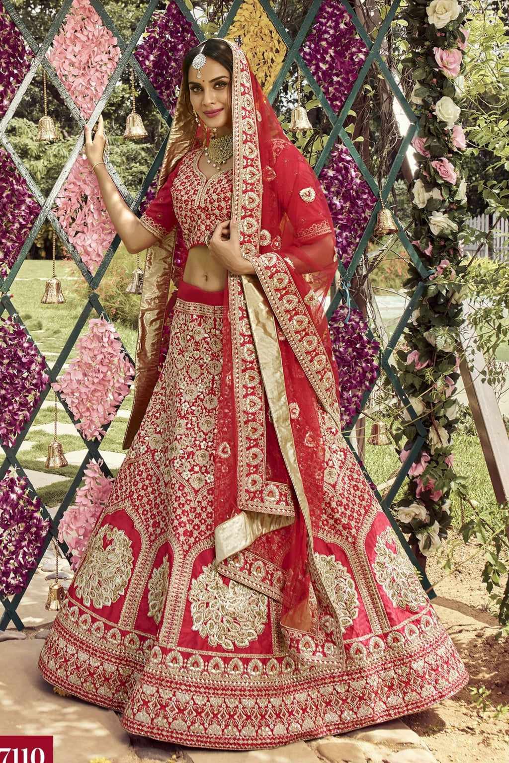 Red Pakistani Raw Silk Lehenga Choli For Indian Festivals & Weddings - , Zari Work, Dori Work, Zarkan Work